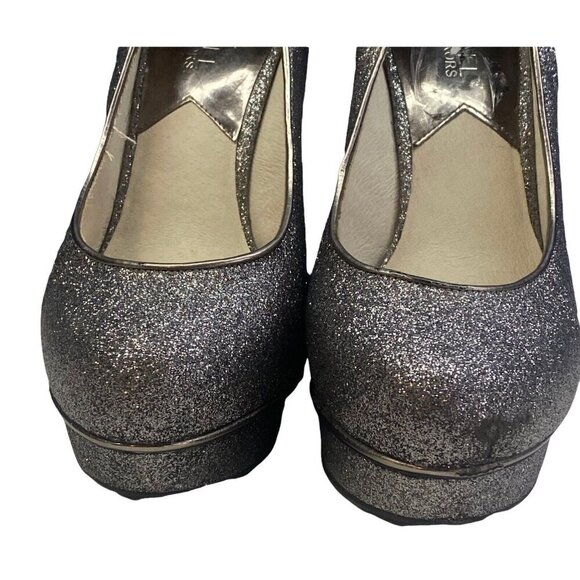 MICHAEL KORS Women Glitter Stilettos Size 8M Silver Heels Platform Elegant - Picture 4 of 11